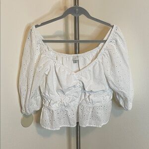 a new day White Eyelet crop Blouse